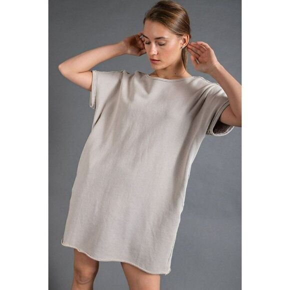 easel Dresses & Skirts - Easel Oversized Mineral Washed Terry Boxy Dress in Grey New S-L ED21953